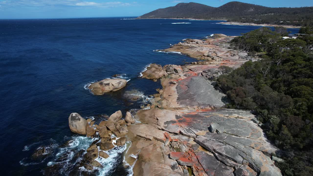 Landscape Of Bicheno Blowhole In Tasmania, Australia - Aerial Pullback