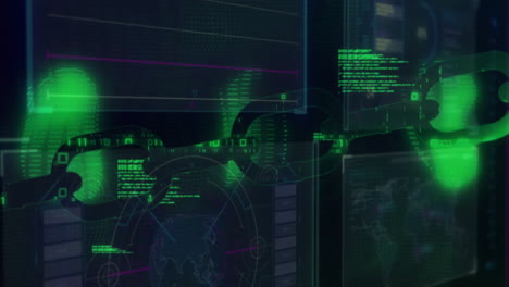 Animation of digital data and graphs overlaying futuristic interface in green coding