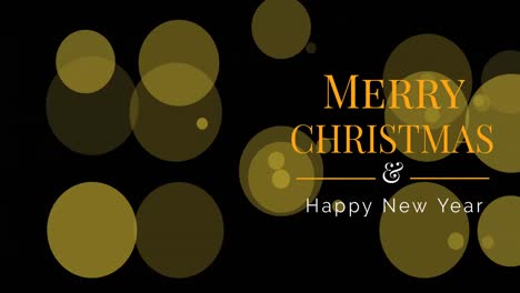 Merry-christmas-and-happy-new-year-text-banner-against-yellow-spots-floating-on-black-background