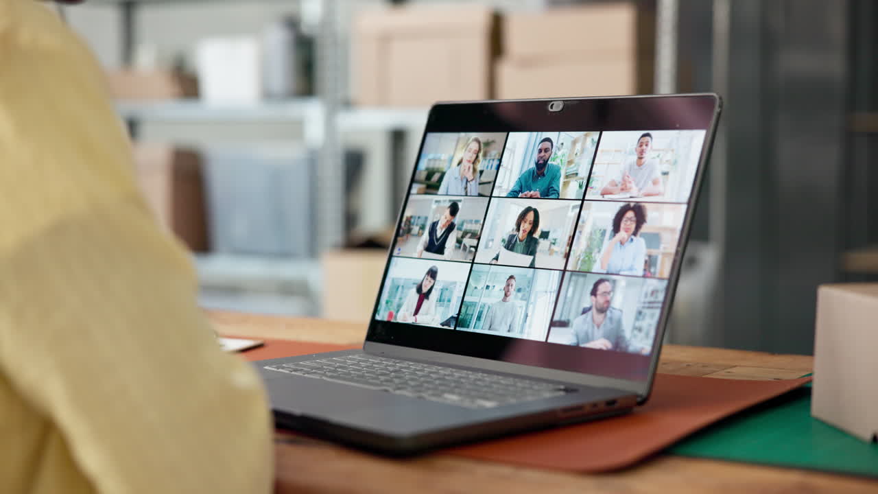 Person Attending Online Video Conference with Diverse Team
