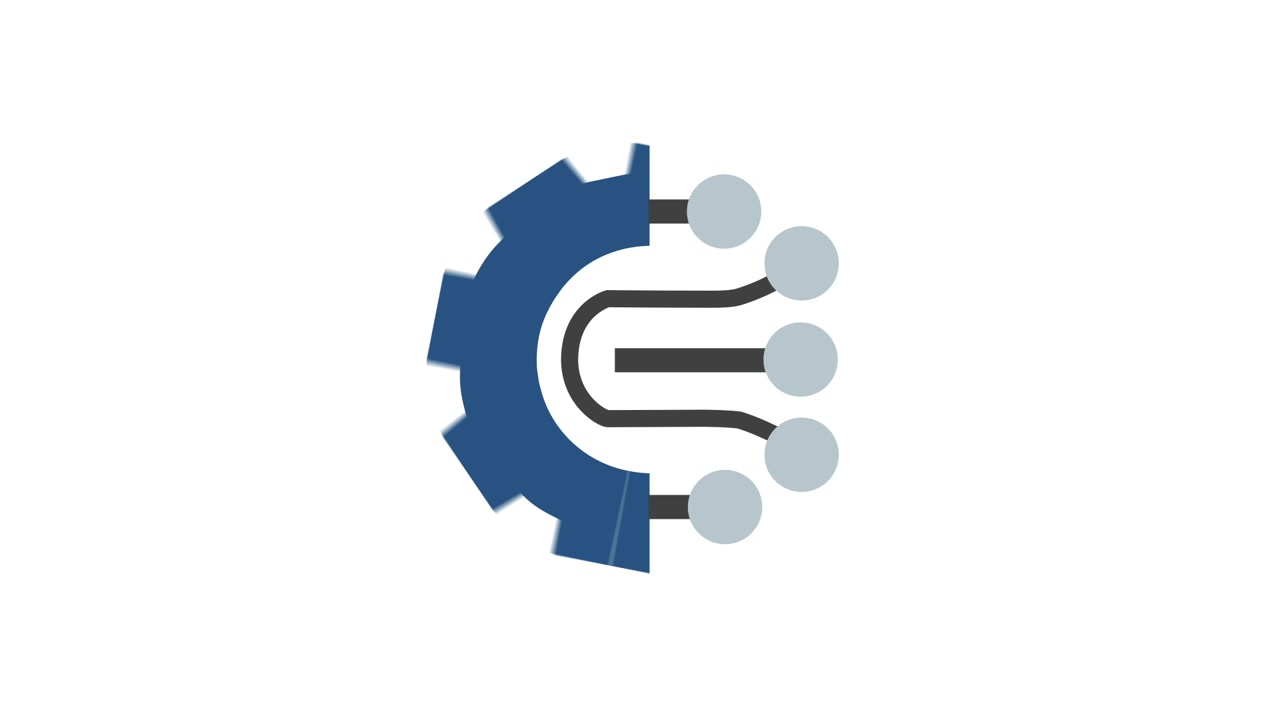Animated Gear Icon with Data Processing and Connecting Circles
