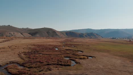 4k drone slow pull back over winding river in the sawtooth mountains, stanley idaho