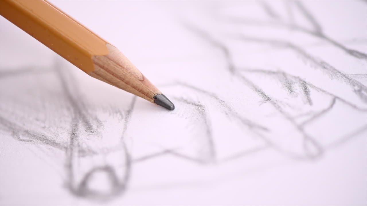 Close up of a pencil drawing a hand on a paper
