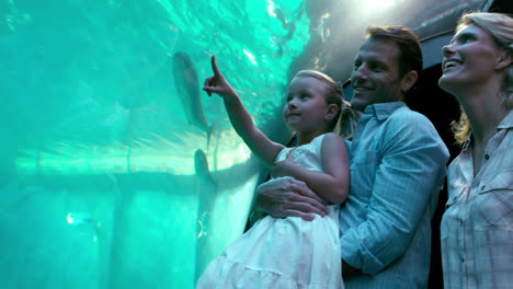 Family-pointing-at-fish-in-the-aquarium