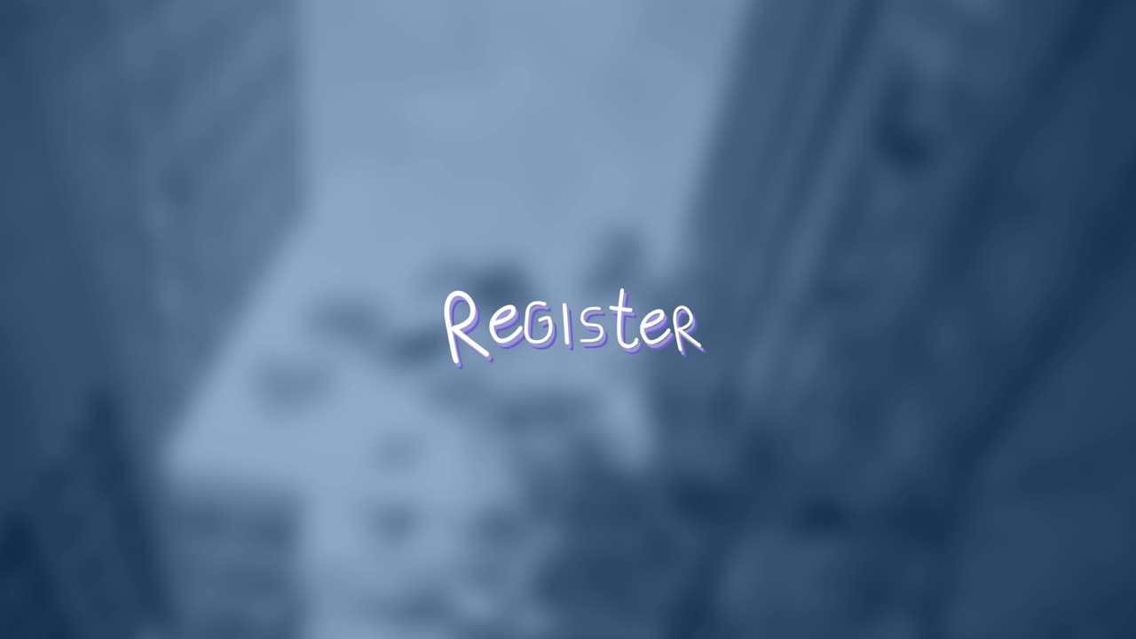 animación del texto del registro con líneas fuera de foco cityscape