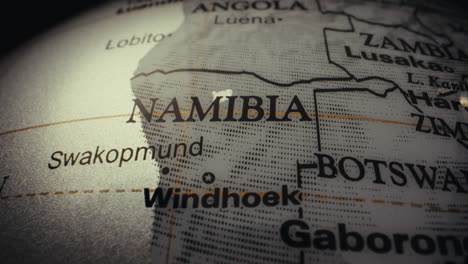 close-up of a globe showing namibia