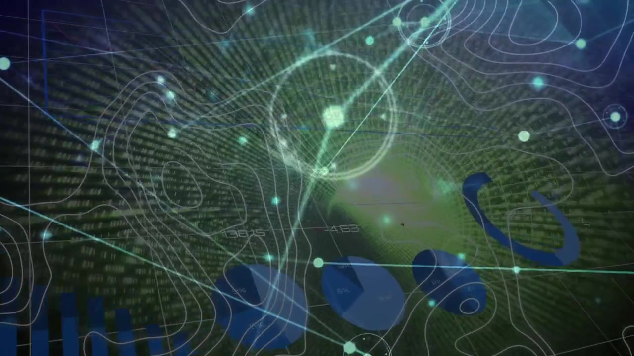 Animation of data processing and network of connections man wearing vr headset