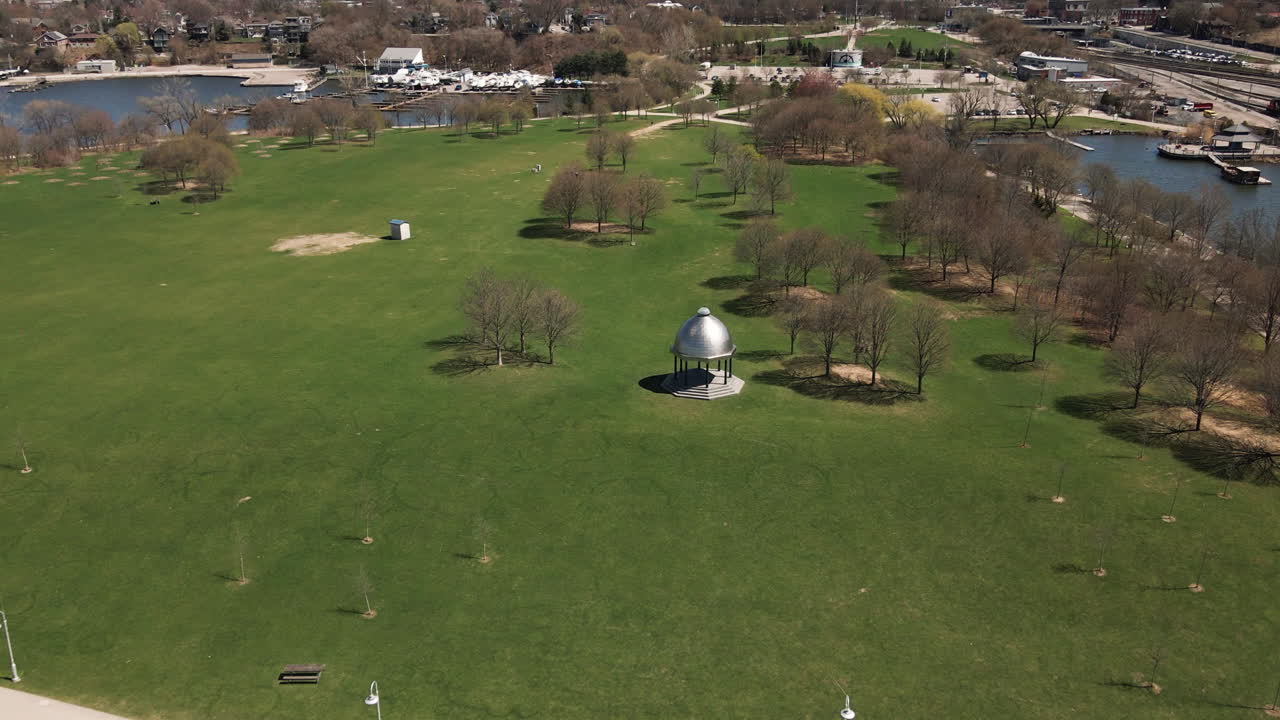 Aerial View Of Argyll and Sutherland Highlanders Memorial Pavilion At Bayfront Park In Hamilton, Ontario, Canada.