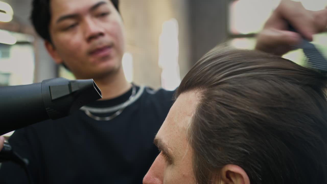 Haircut and styling at a barber shop
