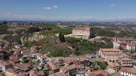 aerial of the beautiful italian town guarene with old, historical buildings