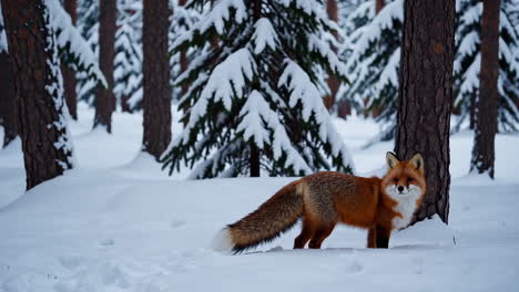 red fox in a snowy forest