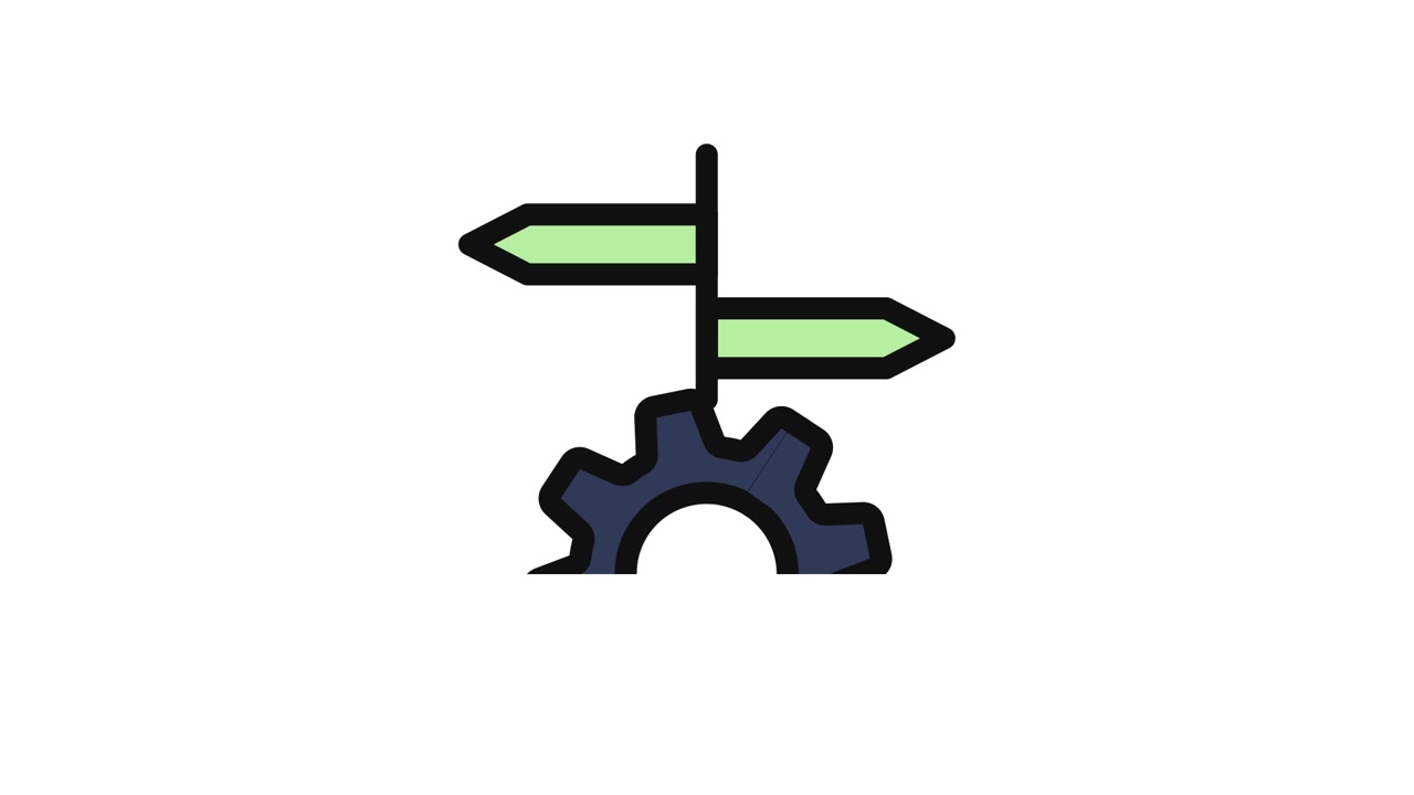 Animated Icon of a Rotating Gear with Road Signs Indicating Choice