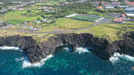 miradouro das pedras negras, sao miguel, azores, with coastal cliffs and blue ocean, aerial view