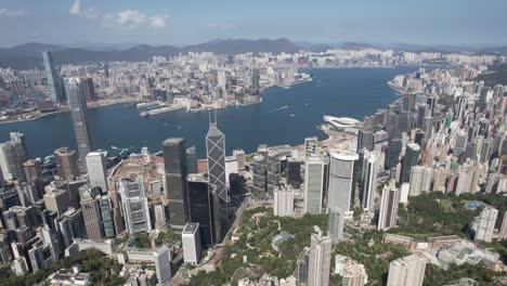 hong kong, centro, distrito financiero punto de vista de avión no tripulado