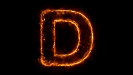 alphabet d word hot animated burning realistic fire flame loop.