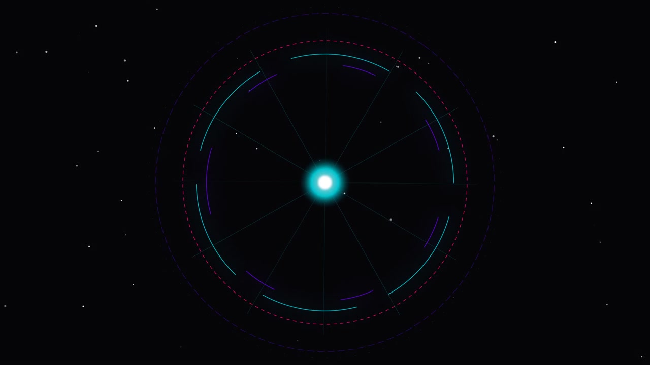 Abstract Glowing Circular HUD Interface Animation on Dark Background