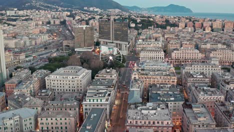 Aerial-down-Via-XX-Settembre-shows-Genova-Brignole-and-Corte-Lambruschini,-Genoa