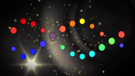 animation of colourful dna strand and light spots on black background