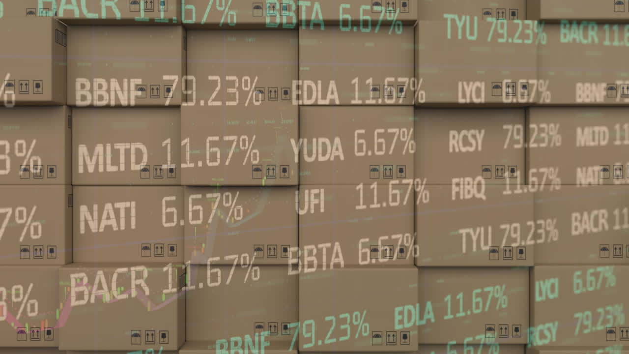 Stock market data processing against stack of boxes in background