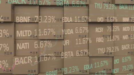 procesamiento de datos del mercado de valores contra la pila de cajas en el fondo