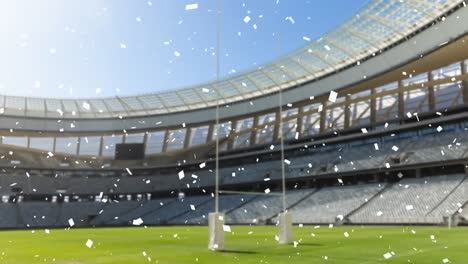 sports stadium with white confetti falling