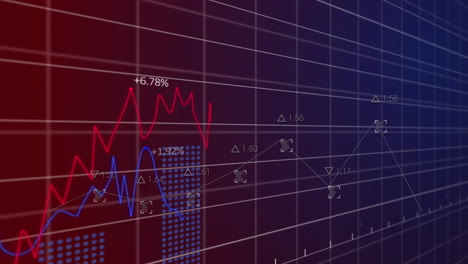 animación de múltiples gráficos con números cambiantes y patrón de cuadrícula sobre fondo negro