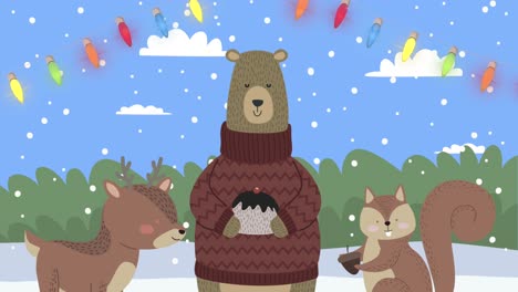 merry christmas animation with animals and lights