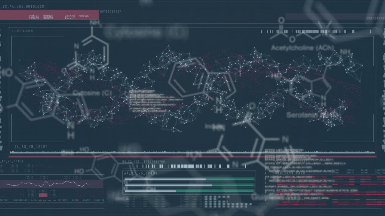Animation of science data processing over dark background