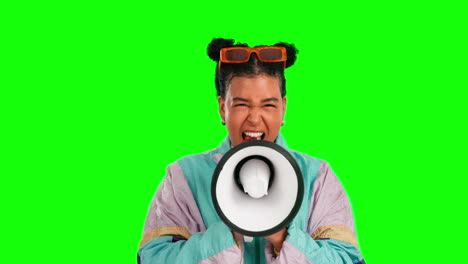 green screen face, megaphone