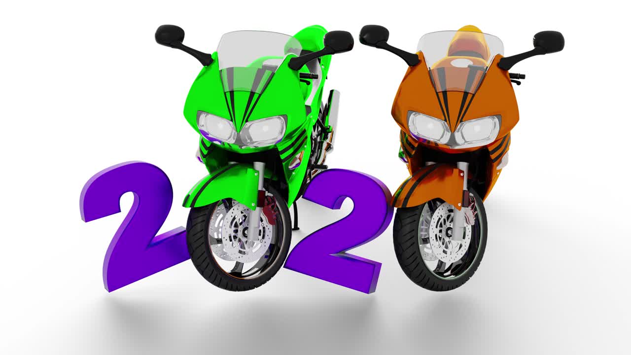 2020 design with Two Sport Motorbike with wheels in infinite rotation