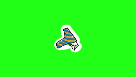 un hombre en un dibujo animado en un planeador amarillo-azul se eleva. chico volador. planeador en movimiento. estilo: dibujo a mano libre para niños. animación brillante plana 2d. video en bucle. vista lateral. 4k. pantalla verde. canal alfa