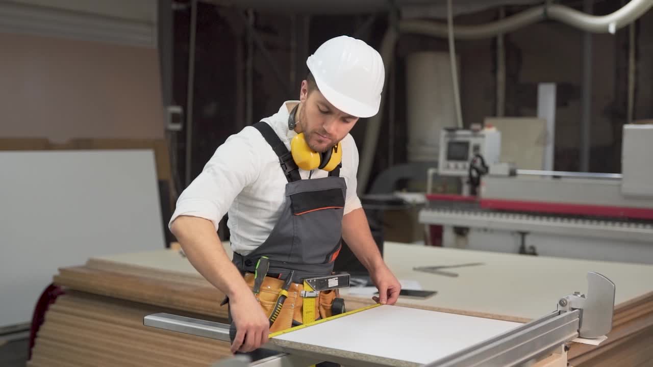 el carpintero mide la cinta métrica