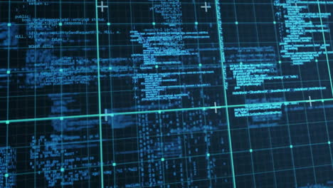 animación de código digital y análisis de datos en el fondo de la cuadrícula