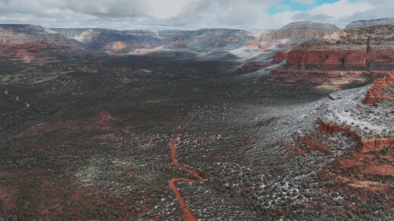 Sedona Arizona In Winter With Snow - Aerial Drone Shot