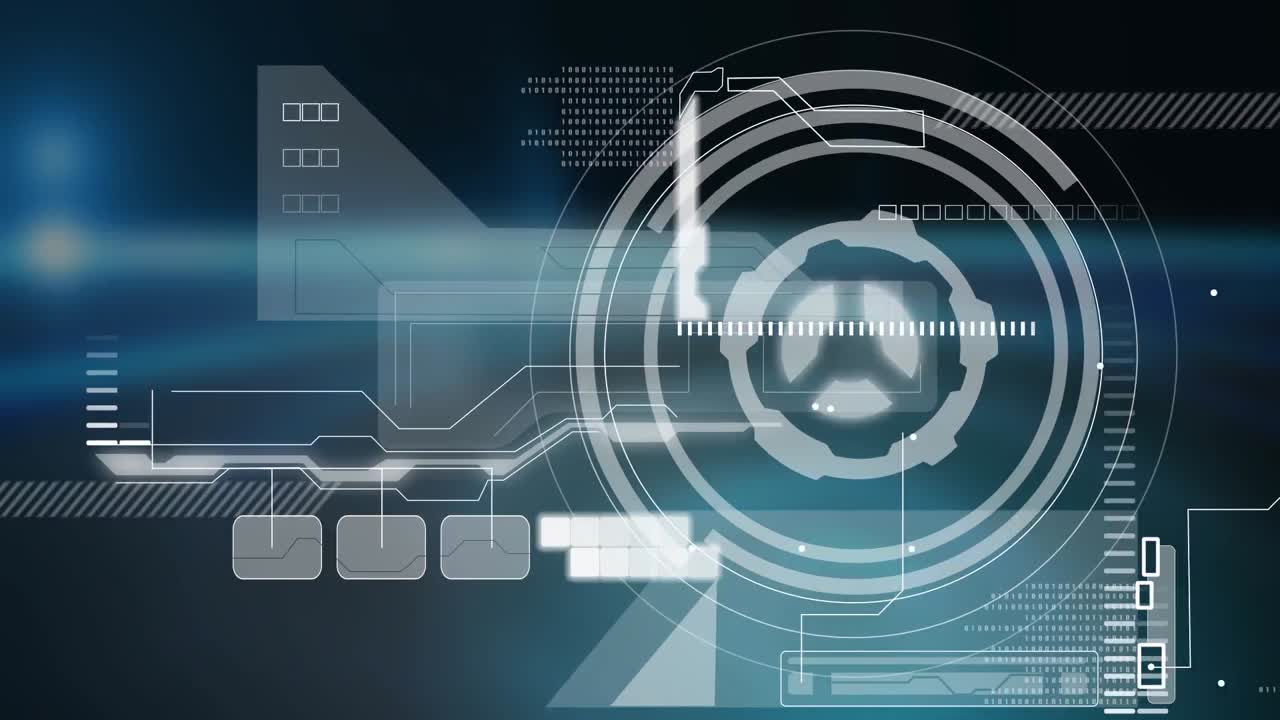 Animation of scope scanning and data processing over black background