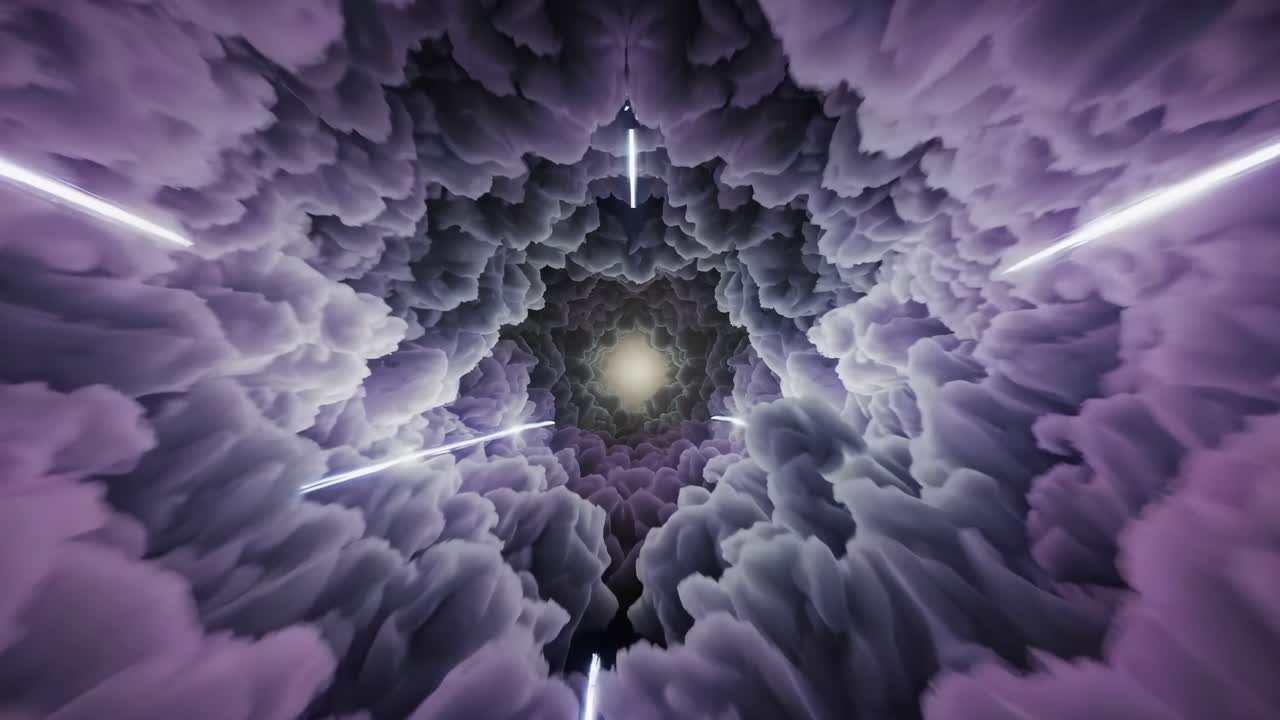 Abstract Cloud Tunnel with Light Trails
