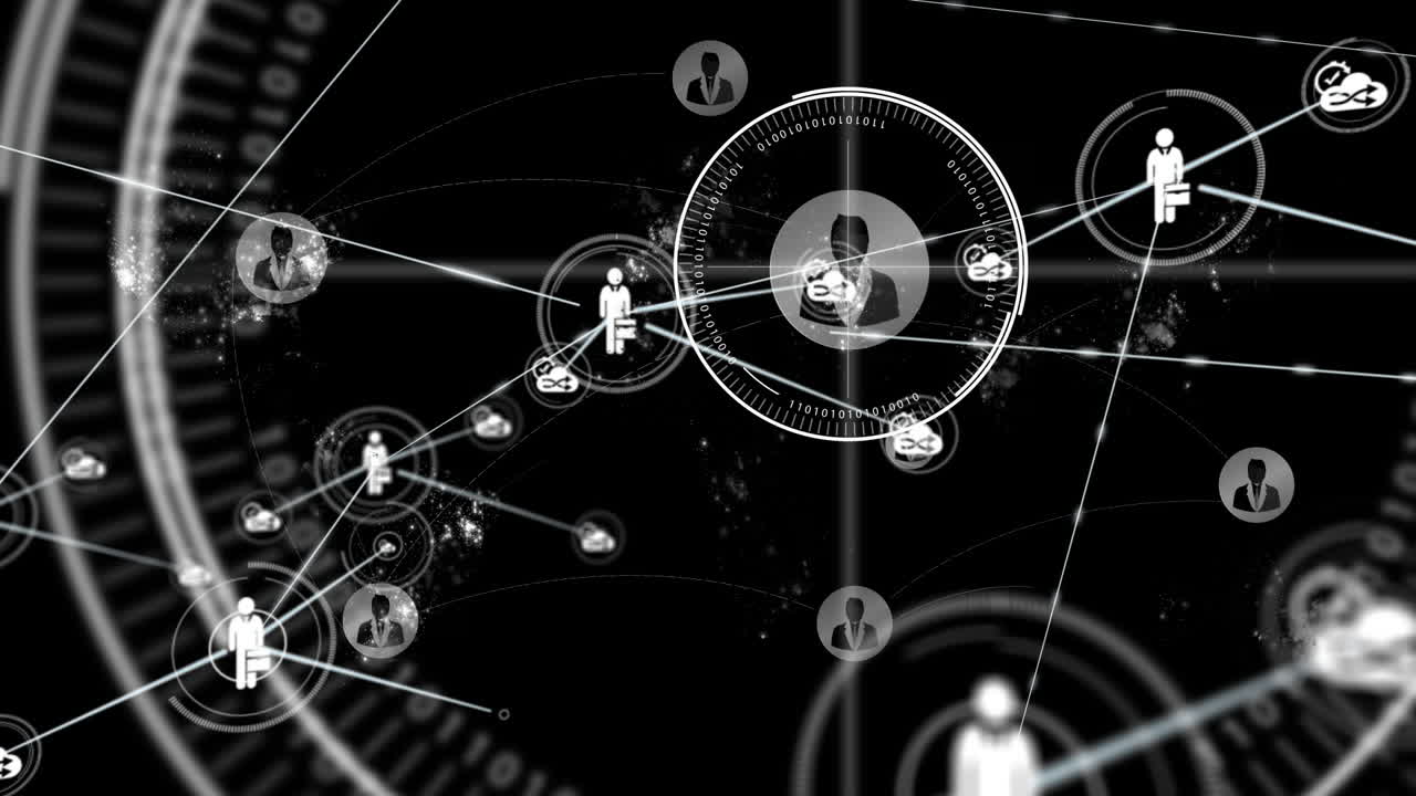 animación de conexiones de red con personas y iconos de intercambio