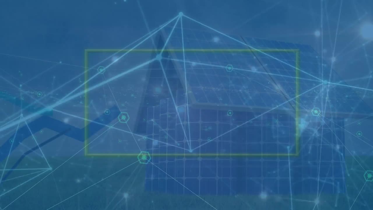 태양 전지 패널 위에 연결 네트워크와 녹색 프레임의 애니메이션