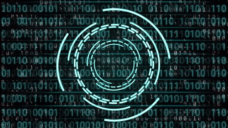 Animation of scope scanning and data processing on black background
