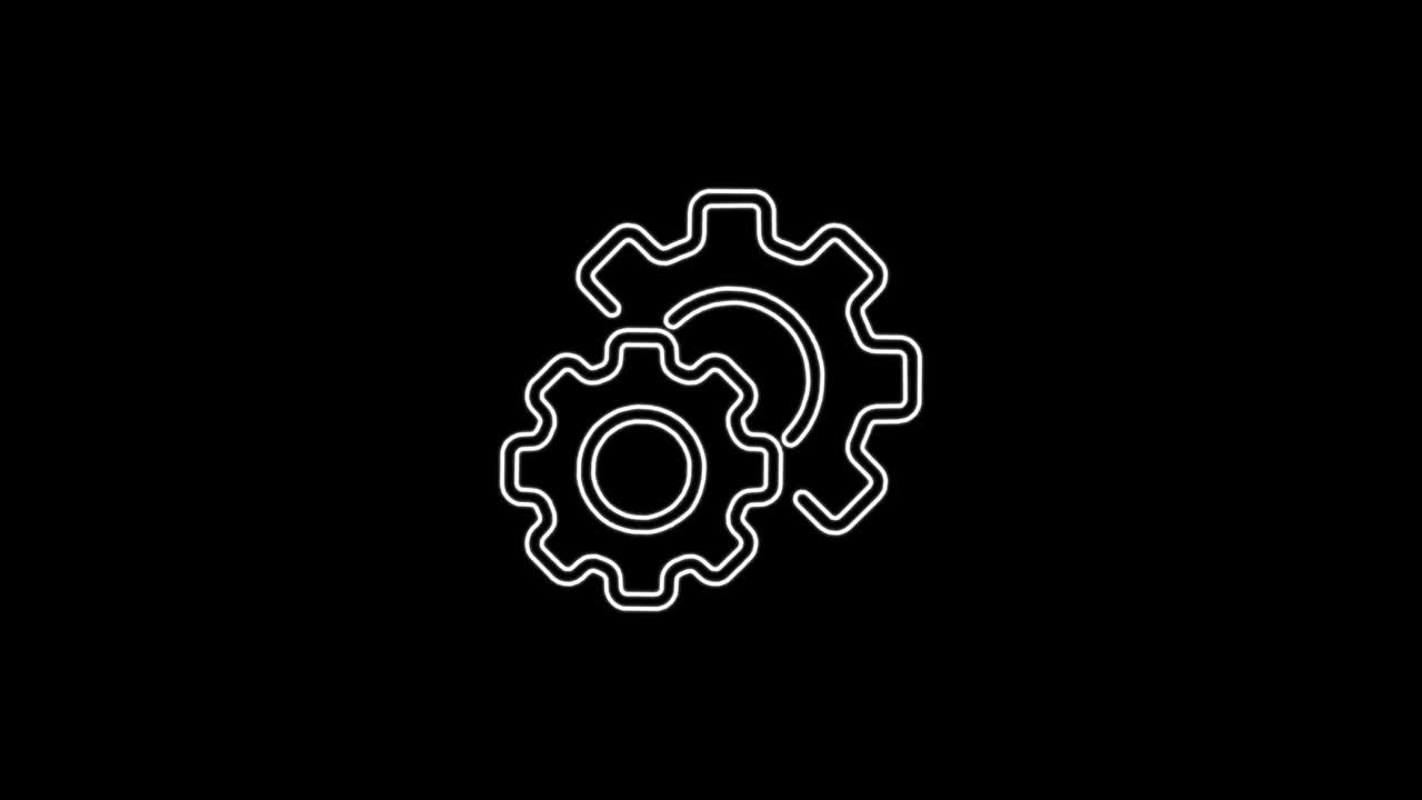 icono de mantenimiento resumen animación sin costuras de líneas de neón 4k. hermosa animación de líneas de neón 4k video de primer plano. signo de configuraciones de engranajes de rueda de engrenajes