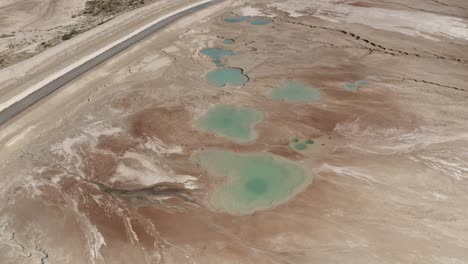 aerial view of desert pools and dry land