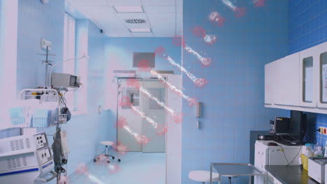 dna structure spinning against team of surgeons running in operation theatre at hospital