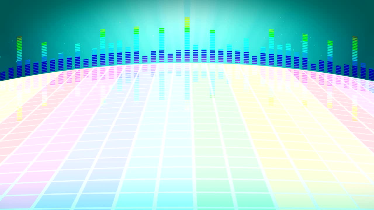 파티를위한 다채로운 음파. 디스코 배경. 추상적인 다채로운 파동 패턴. 음악 이라이저의 루프 애니메이션.