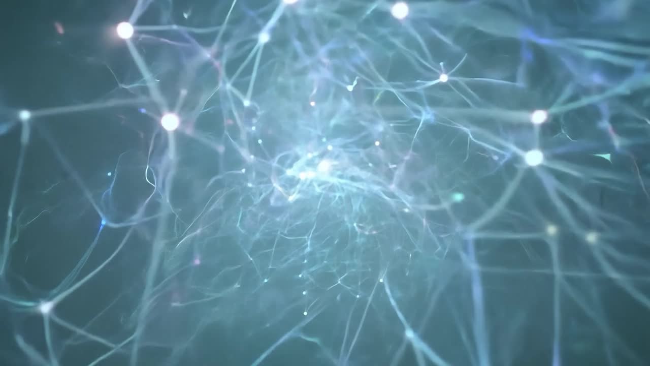 la red que se expande y se conecta con partículas de luz brillantes contra un fondo azul crea una atmósfera digital dinámica