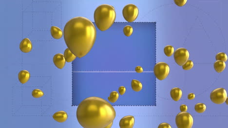 animación de globos dorados sobre cortador cortado en forma cuadrada sobre fondo abstracto