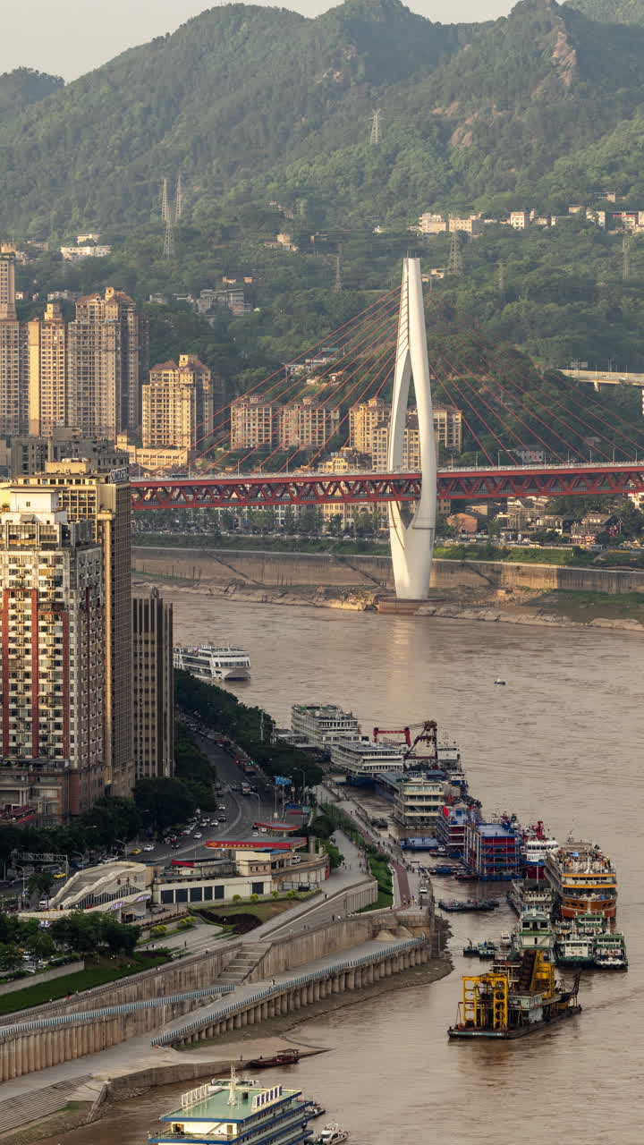 Timelapse of Chongqing street scene from a high vantage point in vertical