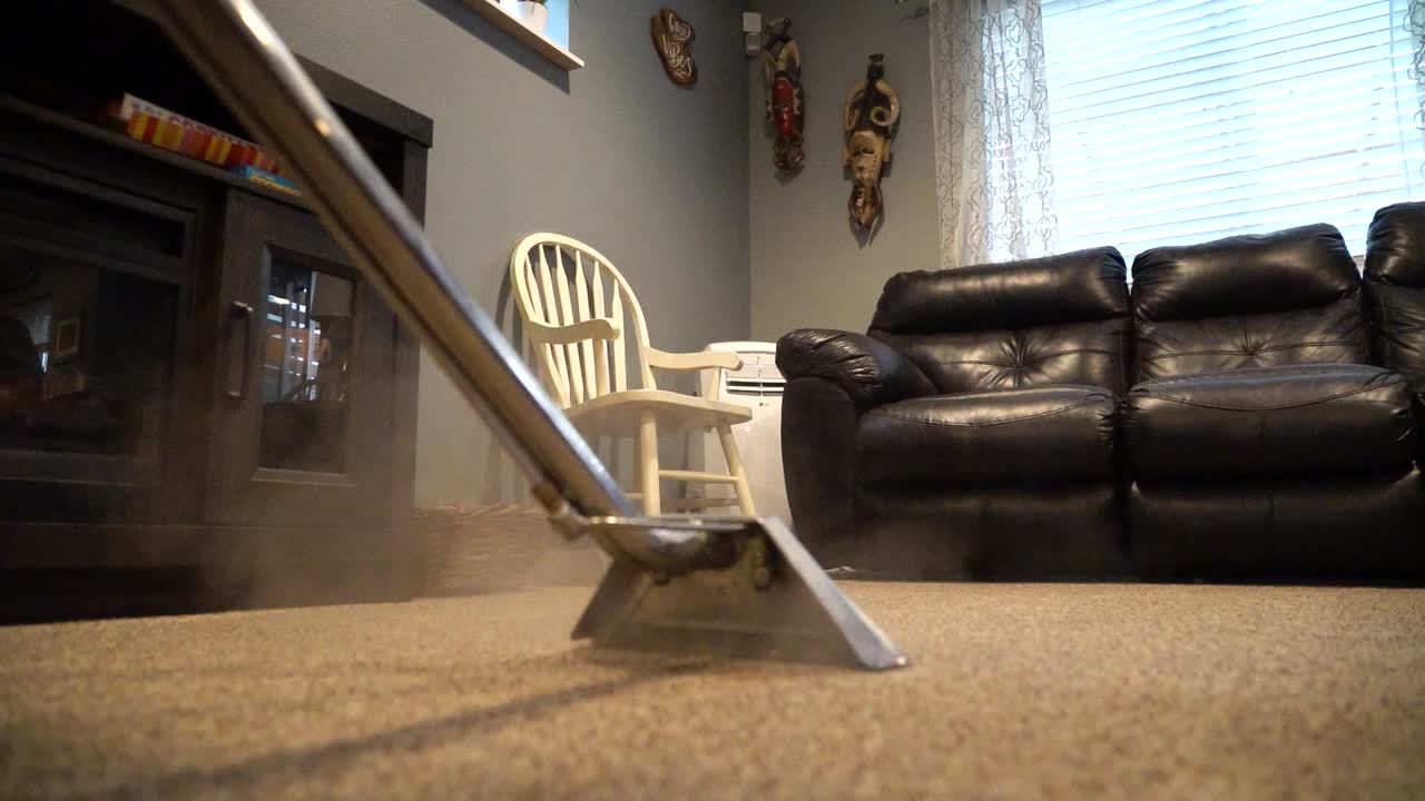 전문 장비를 갖춘 방의 카펫 세척, 청소 서비스