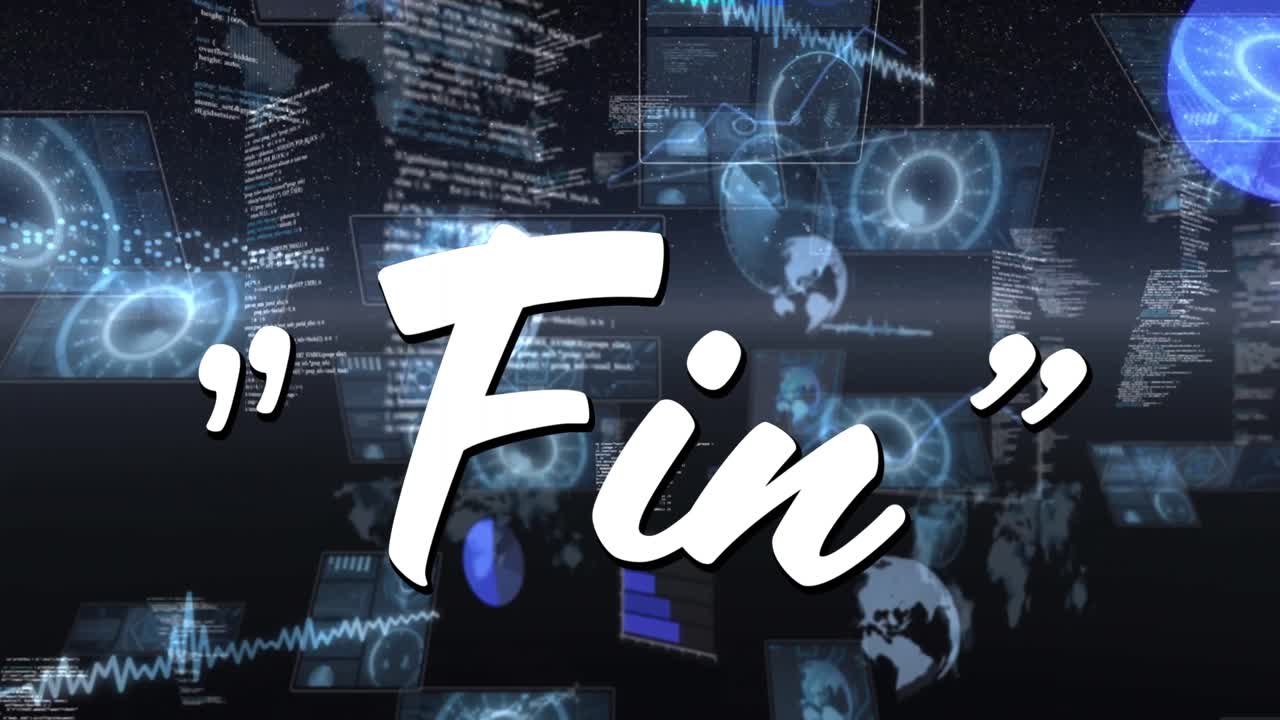 Fin text against multiple round scanners and data processing on blue background