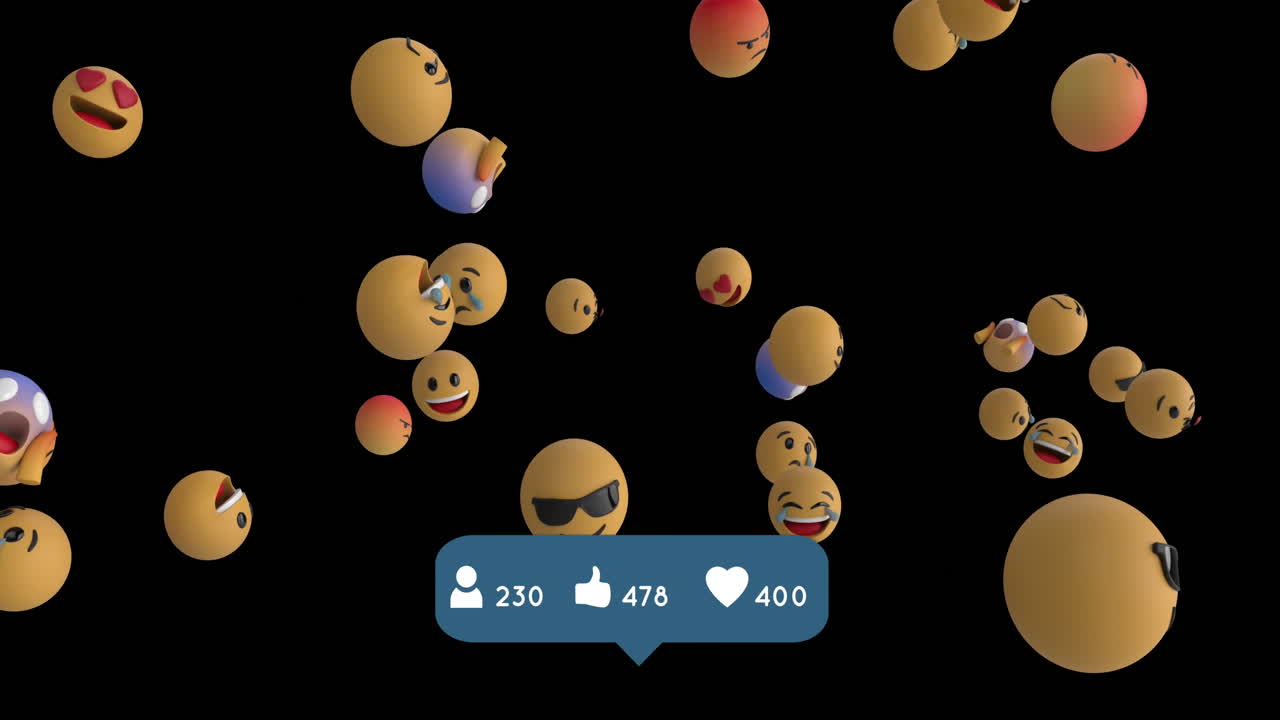 Emoji icons flying on black background 4k