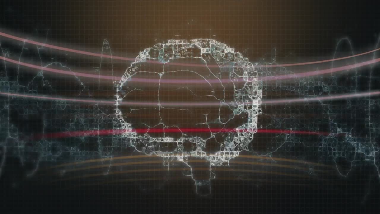 어두운 배경에 있는 인간 뇌 위의  ⁇ 은 선의 애니메이션